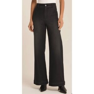 Z Supply Wide Leg Denim Trouser Black Women's Size 29x32 High Waist Retro Style